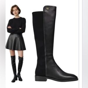 NEW STUART WEITZMAN BLACK GENUINE LEATHER OVER THE KNEE BOOTS SZ 8.5  50/50 boot